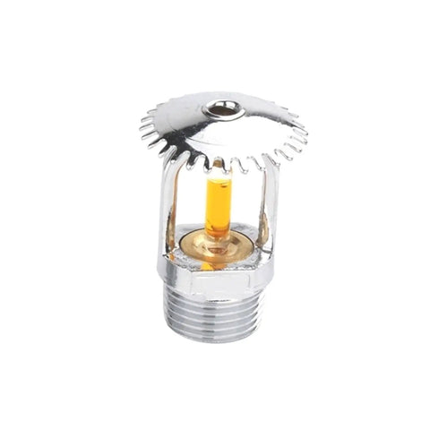 Two Pack Upright Copper Fire Sprinkler Heads Deliver Real Deal Fire Safety With Quick 135F Activation Solid Half Inch Threads And Heavy Duty Craftsmanship That Slays Every Inspection, chrome head with glass bulb.