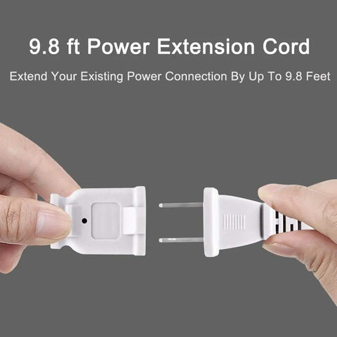 Hands connecting a Ten Foot Two Prong Indoor Extension Cord White 18 Gauge Two Conductor ETL Listed Waterproof Plug