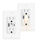 Effortless Usb C Wall Outlet With Soft Night Light And Fast Charge Ports Designed With Tamper Resistant Safety Plus Wall Plate Included For Chill Home Or Dorm Upgrades, showing two outlets with night light feature.