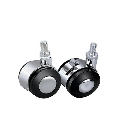 Close-up of Four Pack 2 Inch Zinc Alloy Casters With Brakes For Furniture, showing two locking swivel wheels.