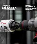 Milwaukee 2-1/2-inch ice-hardened hole saw installed on a power drill.