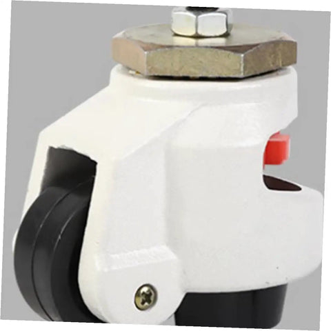 Close-up of Smooth Ride Heavy Duty Adjustable Leveling Casters With Swivel Locking Rolling Wheels 4 Pack steel base and nylon wheel.