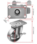 Kickass Heavy Duty Steel Swivel Casters 4 Pack 3.5 Inch Wheels 350 Lbs Locking Brakes Smooth Plate Rollers dimensions with detailed measuring indicators.
