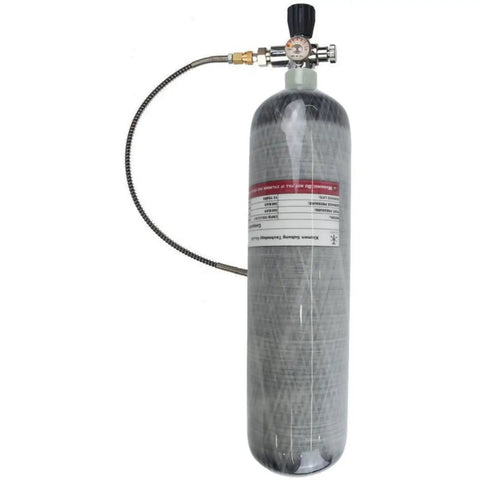 Side view of Beefy 3L 4500Psi Carbon Fiber Air Tank For PCP Air Rifles And Scuba Gear With Regulator Valve M18 Thread Empty Bottle