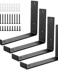 Knockout Heavy Duty Shelf Brackets 4 Pack Black L Shape Corner Supports With Secure Locking Hooks and screws.