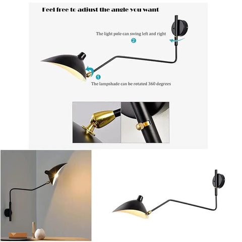 Mid-Century Black Wall Lamp With Industrial Swing Arm Dope Adjustable Wall Mount Lighting for Kitchen and Living Room