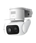 Wired Security Camera With 360 Degree Pan And Tilt, Indoor Outdoor Weatherproof IP66, shown with dual antennas and lens close-up