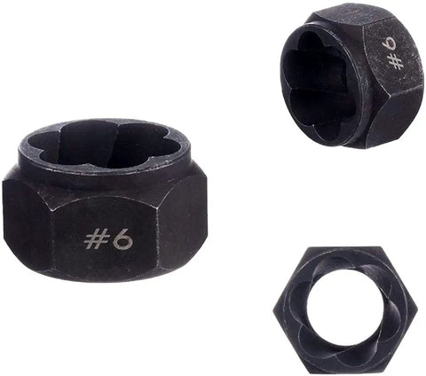 Close-up of #6 socket from the 10 Piece Nut Remover And Bolt Extractor Set Easy Out Tools 9mm To 19mm, chrome vanadium steel.