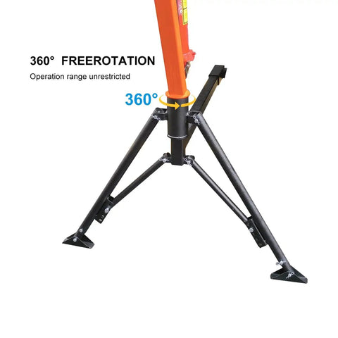 Beefy Heavy Duty Receiver Hitch Mounted Hydraulic Swivel Crane for Trucks with Telescoping Boom and 1500 lb Lift Capacity showing its 360-degree rotation feature, close-up view of base support structure.