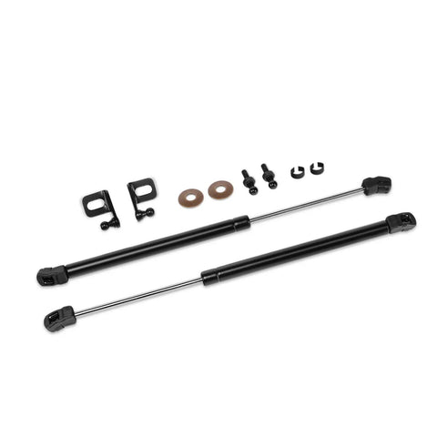 Chevy Colorado Hood Struts for GMC Canyon 2023 to 2026 No Drill Hood Lift Support, two gas springs, mounting brackets, hardware displayed