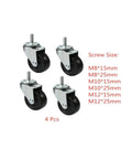 Pack Of 4 2.5 Inch Casters Set With M8 M10 M12 Stem Rubber Universal Wheels For Furniture And Cabinets Wear Resistant