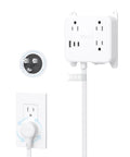 Wall-mounted 3 Outlet Power Strip With 3 USB Ports And 10 Foot Cord, Flat Plug, for Dorm Room Or Home Office