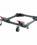 Universal Heavy Duty Mobile Base For Large Woodworking And Metalworking Machines with 3 inch swivel wheels, black metal frame.