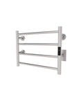 Towel Warmer With Built In Timer And LED Indicators, 1 to 8 Hour Modes, Brushed Stainless Steel, Wall Mounted, Four Round Bars
