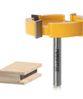 Slab Flattening Router Bit, One Quarter Inch Shank, Two Inch Diameter, One Half Inch Cutting Depth For CNC Wood Surfacing Milling And Live Edge Planing, Carbide-Tipped For Ultimate Precision And Smooth Clean Cuts showing front view.