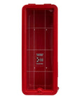 Heavy Duty Outdoor Fire Extinguisher Cabinet Hangs Tough Against Sun And Rain Lock Box Fits Twenty Pound Units Red Wall Mounted Safety Case front view