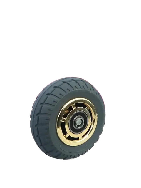Close-up of 8 Inch Heavy Duty Silent Rubber Caster Wheels With Smooth As Butter Glide And Flat Mount Plate For Utility Carts and Shop Gear.