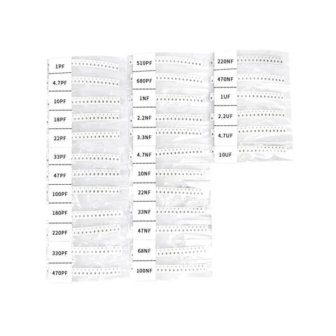Bulk 600 Piece 30 Value 0805 SMD Capacitor Kit With 1pF To 10uF Range, MLCC Ceramic Chip Capacitors organized by capacity values