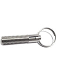 Straight Shooter Stainless Steel Locating Pin Featuring Spring Loaded Indexing Plunger And Retractable Lever For Quick Swaps In Garage Or Woodshop M6 Precise Dowel close-up of stainless steel pin with keyring and threaded body