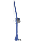 Top Shelf Electric Jib Crane With Two Thousand Pound Capacity And Full Three Sixty Rotation Built Tough, blue structure with electric motor.