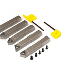 Top Shelf Mini Indexable Lathe Turning Tool Set With Half Inch Nickel Plated Shank Holders Plus Razor Sharp Carbide Insert Blades.