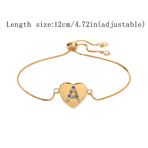 Length size 12cm/4.72in adjustable bracelet with gold heart charm and multicolor A pendant