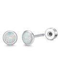 Top Shelf Implant Grade Titanium Opal Stud Earrings Screw Back 5Mm Smooth Gem 20G in a close-up view.