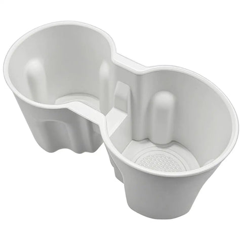 Slick Drop In Premium Soft Silicone Cup Holder Insert For Tesla Model 3 Highland 2024 And Up, white dual cup insert with grip.