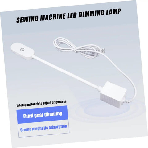 LED Sewing Machine Light With Magnetic Base And Touch Switch, showing cord and dimming features, for sewing and craft projects