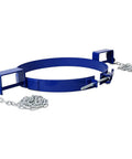 Heavy Duty 55 Gallon Steel Drum Lifter Ring With 1200 Lbs Capacity Tilting Clamps For Forklifts And Manual Use Durable Carbon Steel Barrel Transport Gear, blue with chains.