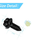 Size detail of black screw and nylon insert from License Plate Screws Kit With Nylon Inserts For Cars And Trucks, Includes 8 Screws And 8 Nylon Inserts, Black License Plate Fasteners For Frames And Covers, Easy Install And Durable Hardware.