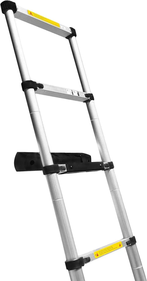 Telescoping Aluminum Ladder 14.5 Feet For RVs And Campers Compatible With Lippert On The Go Units Lightweight Collapsible Extension Ladder With Stabilizers For Roof Access And Outdoor Maintenance, silver sections