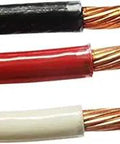 THHN THWN 6 AWG Stranded Copper Building Wire 50 Ft Per Color Black White Red 0.252 In OD 75 Amp 120V Rating Heavy Duty Pro Grade Multi Color Electrical Cable Kit For Home And Commercial Wiring, close-up of cable ends