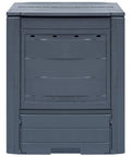 Front view of Outdoor Compost Tumbler With Better Aeration, Sturdy Gray Garden Bin Made From Recycled Plastic for fast composting.