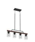 Rustic Linear Pendant Lighting For Kitchen Island And Dining Room With A Black Metal And Wood Finish, Farmhouse Vibe Fixture