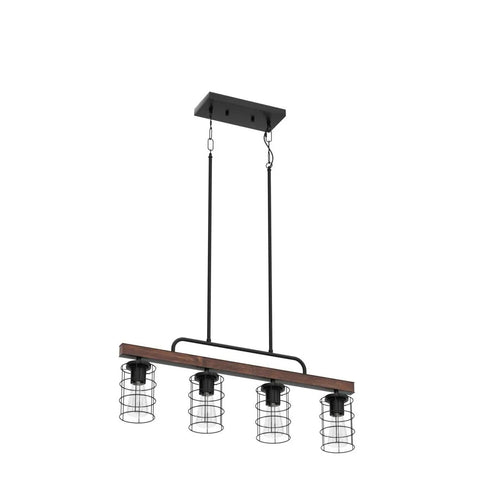 Rustic Linear Pendant Lighting For Kitchen Island And Dining Room With A Black Metal And Wood Finish, Farmhouse Vibe Fixture