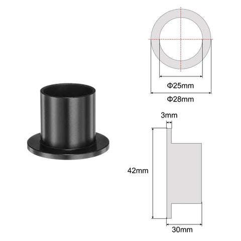 Heavy Duty 8 Pack Black Pom Flanged Sleeve Bearings with 25 Mm Bore, 28 O D, 30 Length, ideal for hot rods and daily drivers.