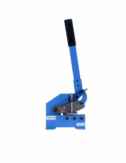 5 Inch Benchtop Manual Plate Shear Workhorse for sheet metal, rebar, carbon steel and round stock cutting, shown in a front view.