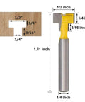 Shop Essential 1/4 Inch Shank Keyhole Router Bit Set With T Slot And T Track Cutters showing dimensions and design details.
