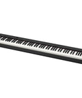 88 Key Compact Digital Piano With Touch Response Bundle Includes Stand And Bench Pack Sustain Pedal AC Adapter Music Stand And Studio Monitor Headphones For Practice Recording And Onstage Use, showing slim black design with keys visible.