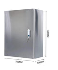 Built Tough Stainless Steel Weatherproof Junction Box For Solar PV Systems Outdoor 304 Enclosure With Locking Latch, Heavy Duty Electrical Project Box, 600x500x300mm, IP65 Rated, Corrosion Resistant Utility Box. front view with dimensions