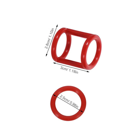 13 Piece Silicone Seal Replacement Gaskets For Ice Cream Makers, shown in red with dimensions for easy installation and durable sealing.
