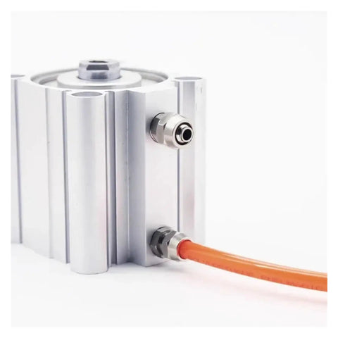 Copper Pneumatic Quick Screw Pipe Fittings Set No Fuss Easy Install tubing and fittings in a cylinder setup, orange tube connected