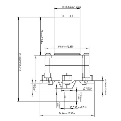 Technical diagram of 20W Micro Hydroelectric Generator Kit For On The Go Outdoor Power Portable Water Turbine Generator, dimensions labeled.