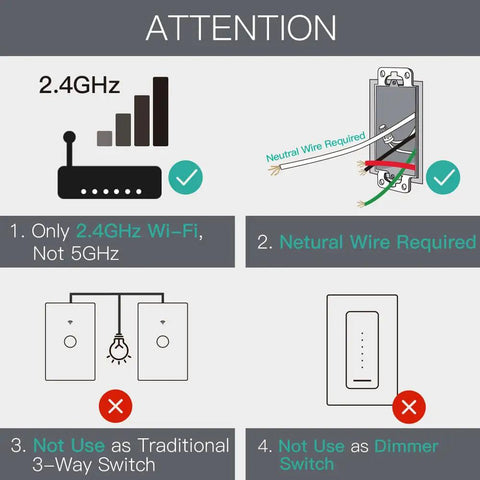 Glass Panel WiFi Smart Wall Switch 3 Way Multi Control 2.4GHz Remote Control, WiFi signal and wiring instructions.