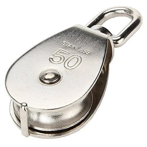 Two Pack M50 Single Pulley Block In 304 Stainless Steel For Lifting And Rigging Heavy Duty Wire Rope Hanging And Towing Wheel