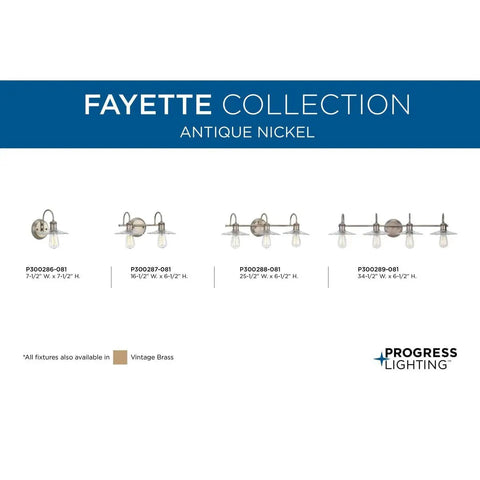 Fayette Collection 3-Light Clear Glass Farmhouse Bath Vanity Light Antique Nickel size chart displayed horizontally