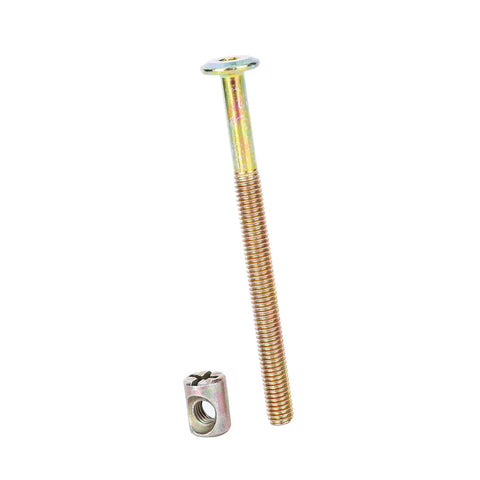 Heavy Duty Furniture Bolts And Barrel Nuts Set M6 Hex Dowel Bolts With Cross Dowel Nuts 100Mm Zinc plated steel bolt and nut for assembly.