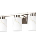 Heavy Duty 3 Light Bathroom Vanity Lights Brushed Nickel Wall Sconce with white marble glass shades and solid aluminum frame.