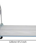 Heavy Duty Folding Platform Truck Aluminum Hand Trolley 770 Lb Capacity With Extendable Handle And Dual Swivel Wheels shown with measurements.